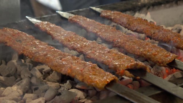 Turkish kebab barbecue grill with smoke
