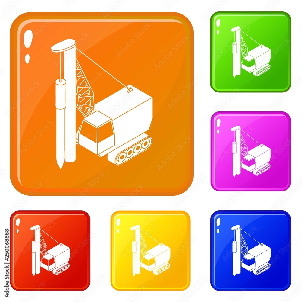 Poster drilling machine icons set collection vector 6 color isolated on white background