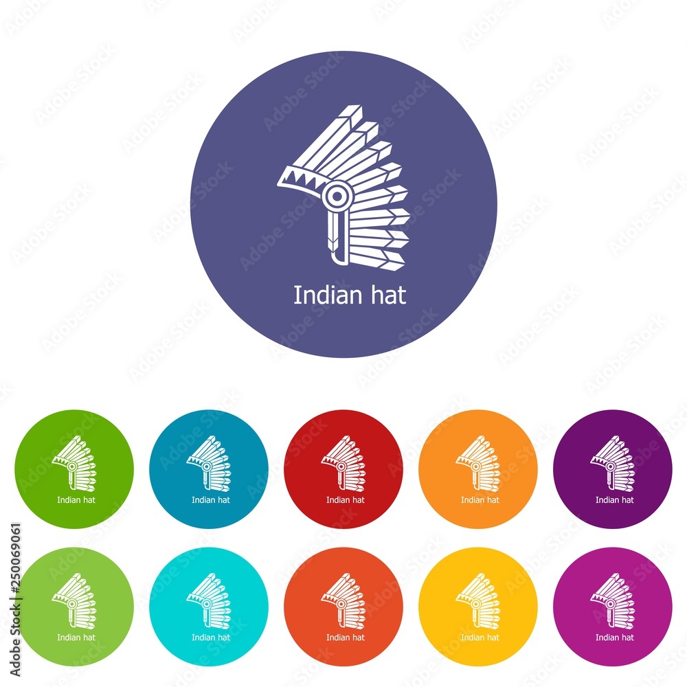 Poster indian hat icons color set vector for any web design on white background