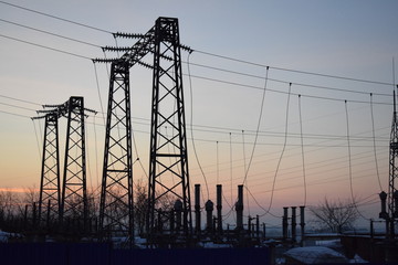 Electricity transmission line. Industrial landscape.