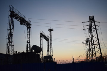Electricity transmission line. Industrial landscape.