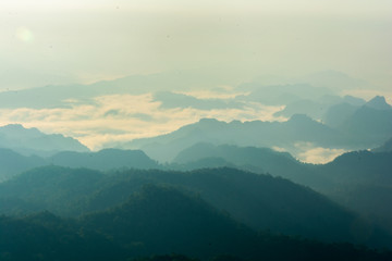 sea of fog on top of the mountain in pompee national park at Kanchanaburi, Thailand