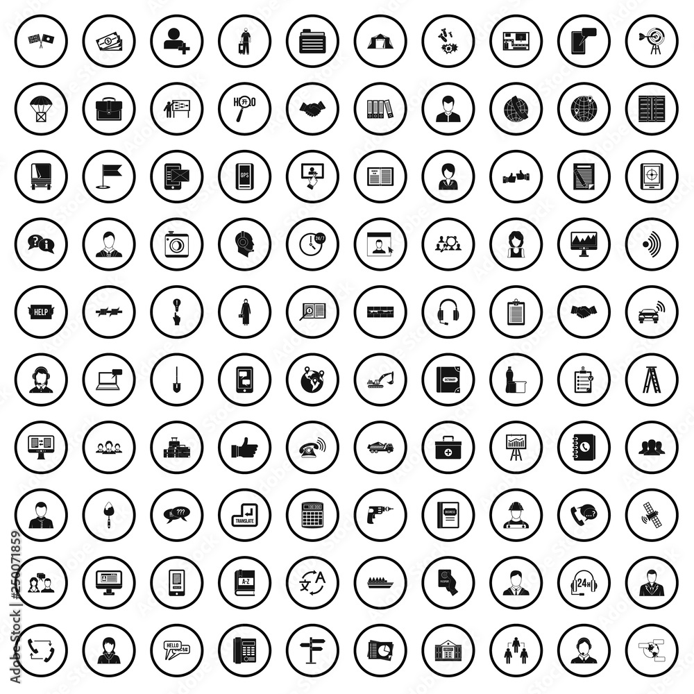 Poster 100 assistant icons set in simple style for any design vector illustration