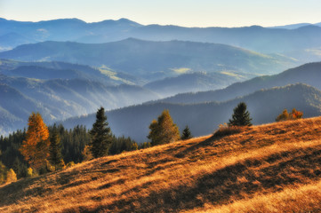 autumn evening in the Carpathian mountains. scenic sunset