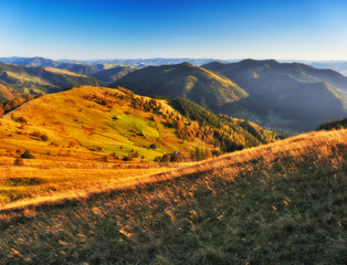 autumn evening in the Carpathian mountains. scenic sunset