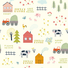 Seamless pattern with village landscape © Maryco
