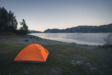 Camping by the lake New Zealand