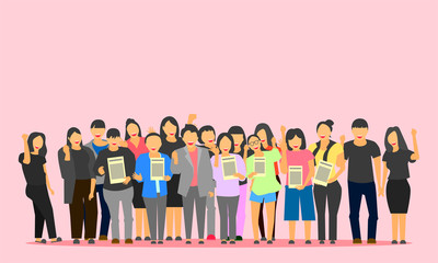 Obraz premium cartoon male female group happy for company class study congratulation.vector illustration eps10