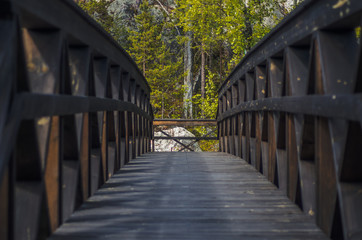 Fototapeta na wymiar old wooden bridge in the park
