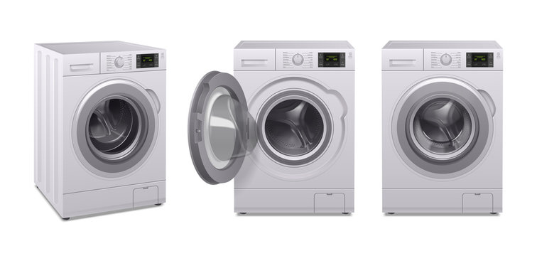 Washing Machine Realistic Icon Set