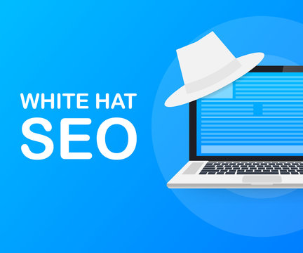 White hat seo banner. Magnifier, and other search engine optimization tools and tactics. Vector illustration.