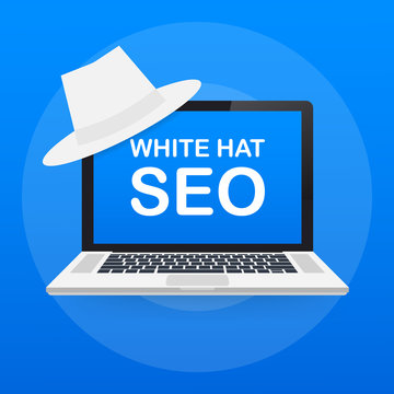 White hat seo banner. Magnifier, and other search engine optimization tools and tactics. Vector illustration.