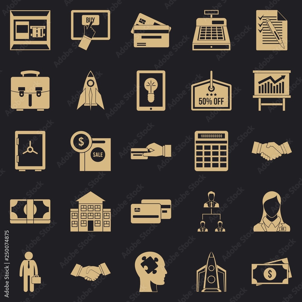 Poster seo development icons set. simple set of 25 seo development vector icons for web for any design