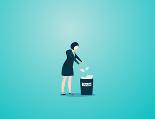 business woman throw trash document