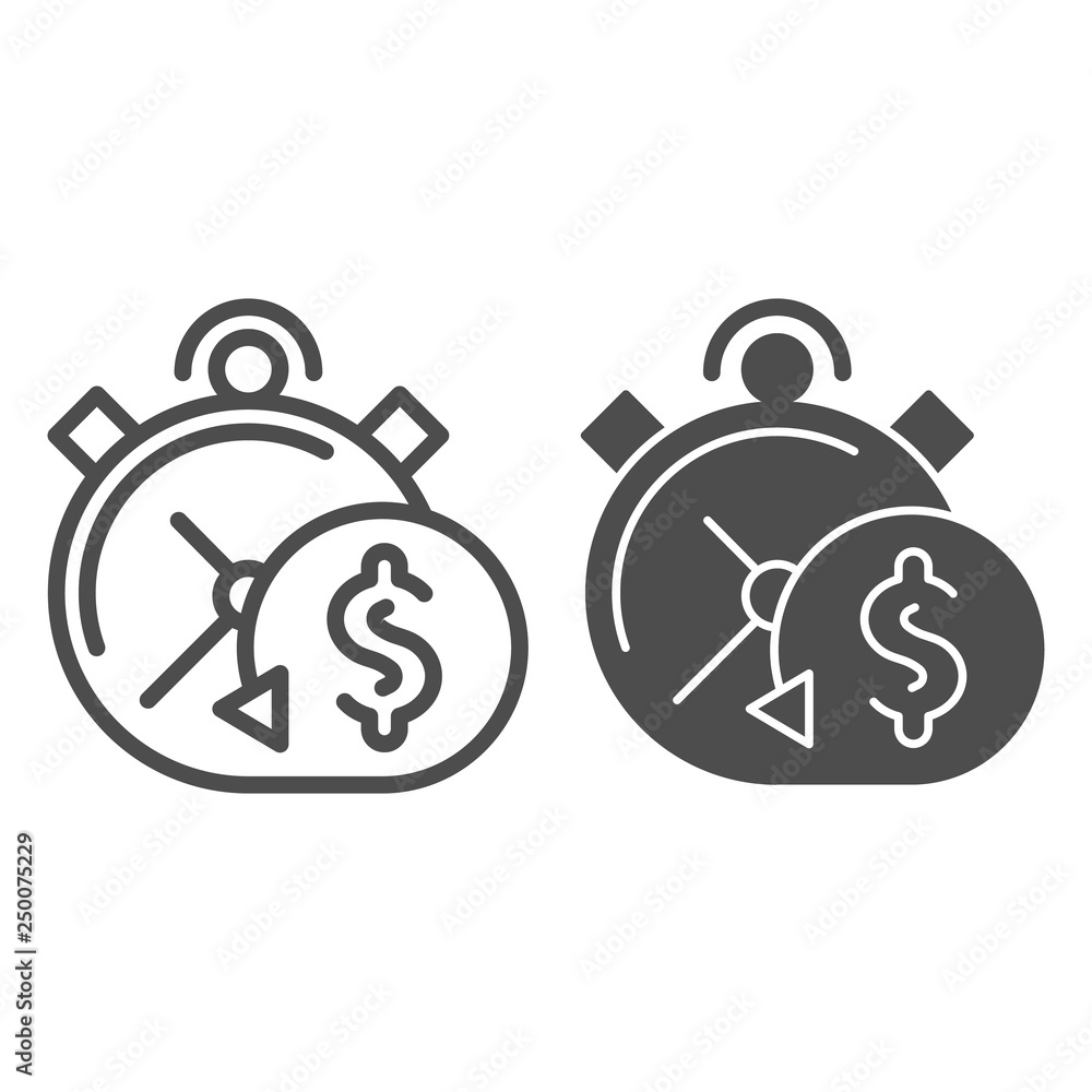 Poster timely payment line and glyph icon. alarm clock vector illustration isolated on white. pay in time o