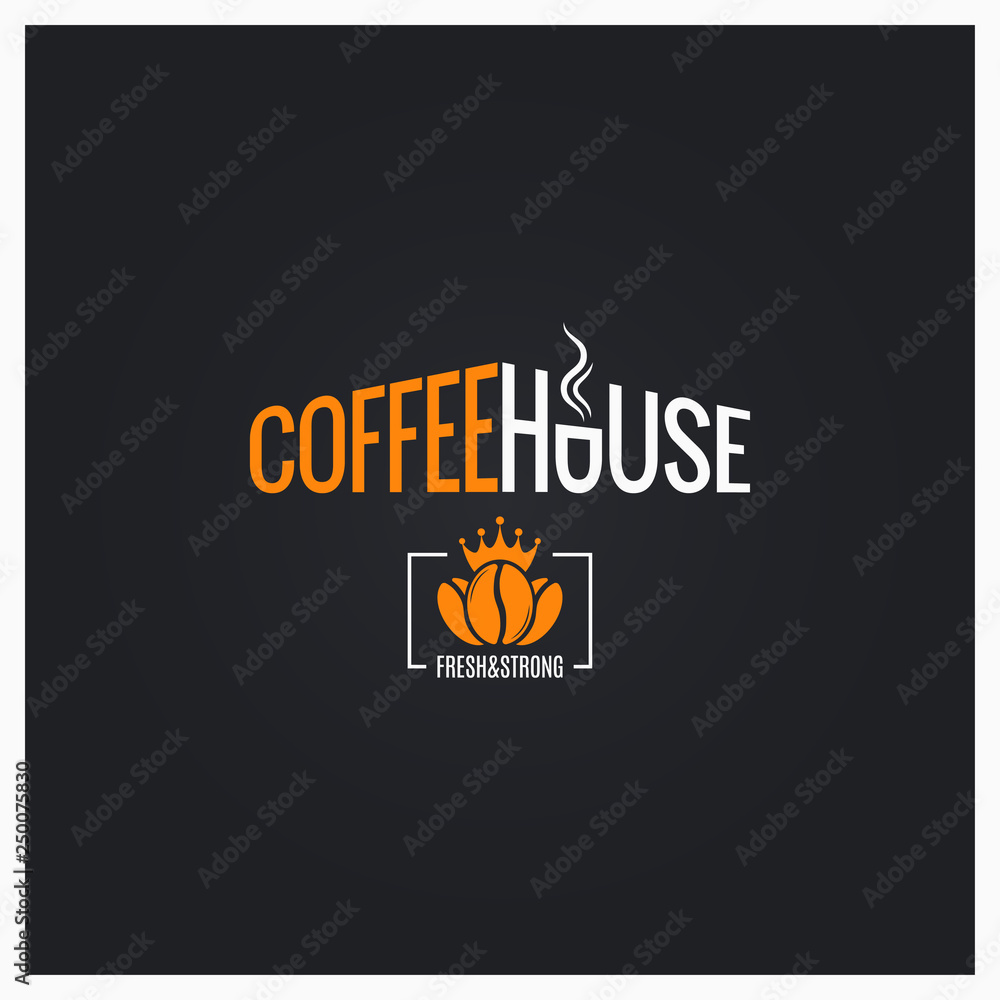 Poster coffee beans logo. coffee house sign on black