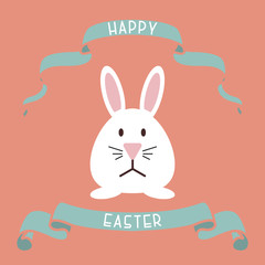 Vector happy easter background - creative design. Decorative ribbon with bunny. Holiday greeting card, poster