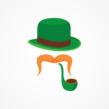Vector flat design icon for Saint Patricks Day character leprechaun smoking pipe