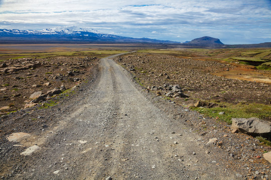 Winding gravel road to Hekla volcano in Iceland Scandinavia