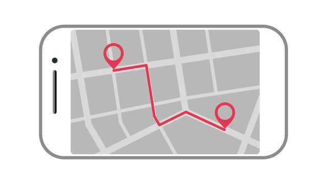 Geo Pin Tag and map route on smartphone display. Mobile phone with map on screen. GPS, Destination Navigation and pointer marker icon concept. Available in 4K FullHD and HD video footage