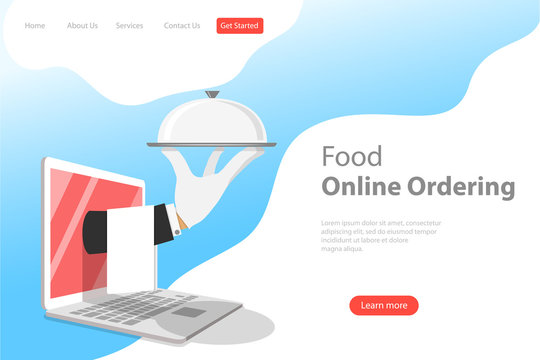 Isometric Flat Vector Landing Page Template For Online Food Ordering, Home Delivery, Restaurant Reservation.