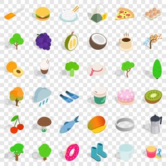 Vegetarian dish icons set. Isometric style of 36 vegetarian cafe vector icons for web for any design