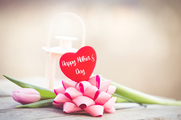 Happy mother's day tulip and heart background
