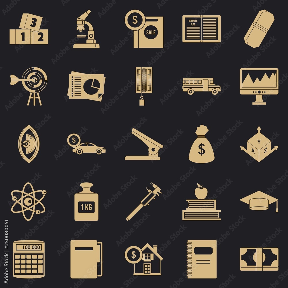 Poster adding machine icons set. simple set of 25 adding machine vector icons for web for any design
