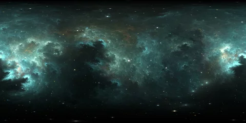 360-Grad-Weltraumnebel-Panorama, gleichwinklige Projektion, Umgebungskarte. Sphärisches HDRI-Panorama. Weltraumhintergrund mit Nebel und Sternen © Peter Jurik