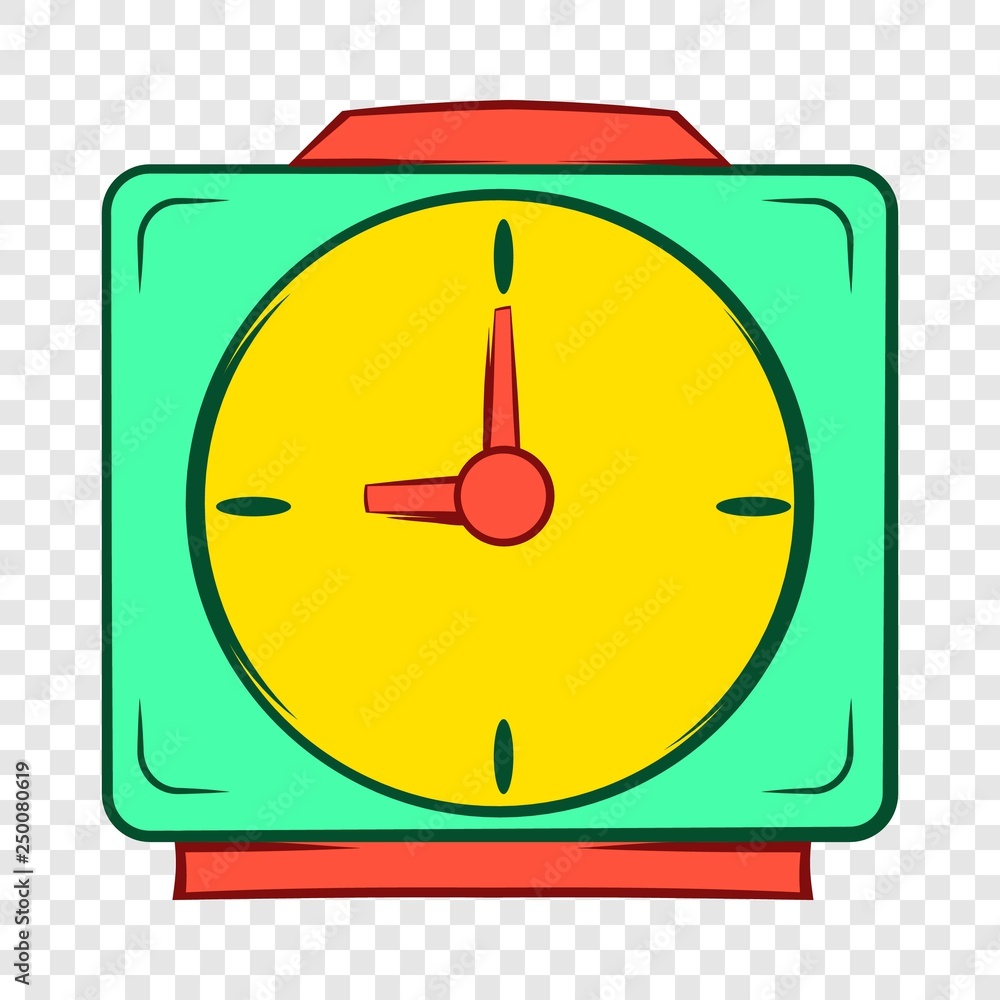 Poster colorful alarm clock icon in cartoon style on a background for any web design