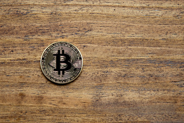 Golden Bitcoin Coin Close Up