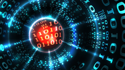 Abstract computer data background programming binary code, data stream, abstract firewall. Hacking computer system, database, internet server with virus, malicious code. Vector illustration