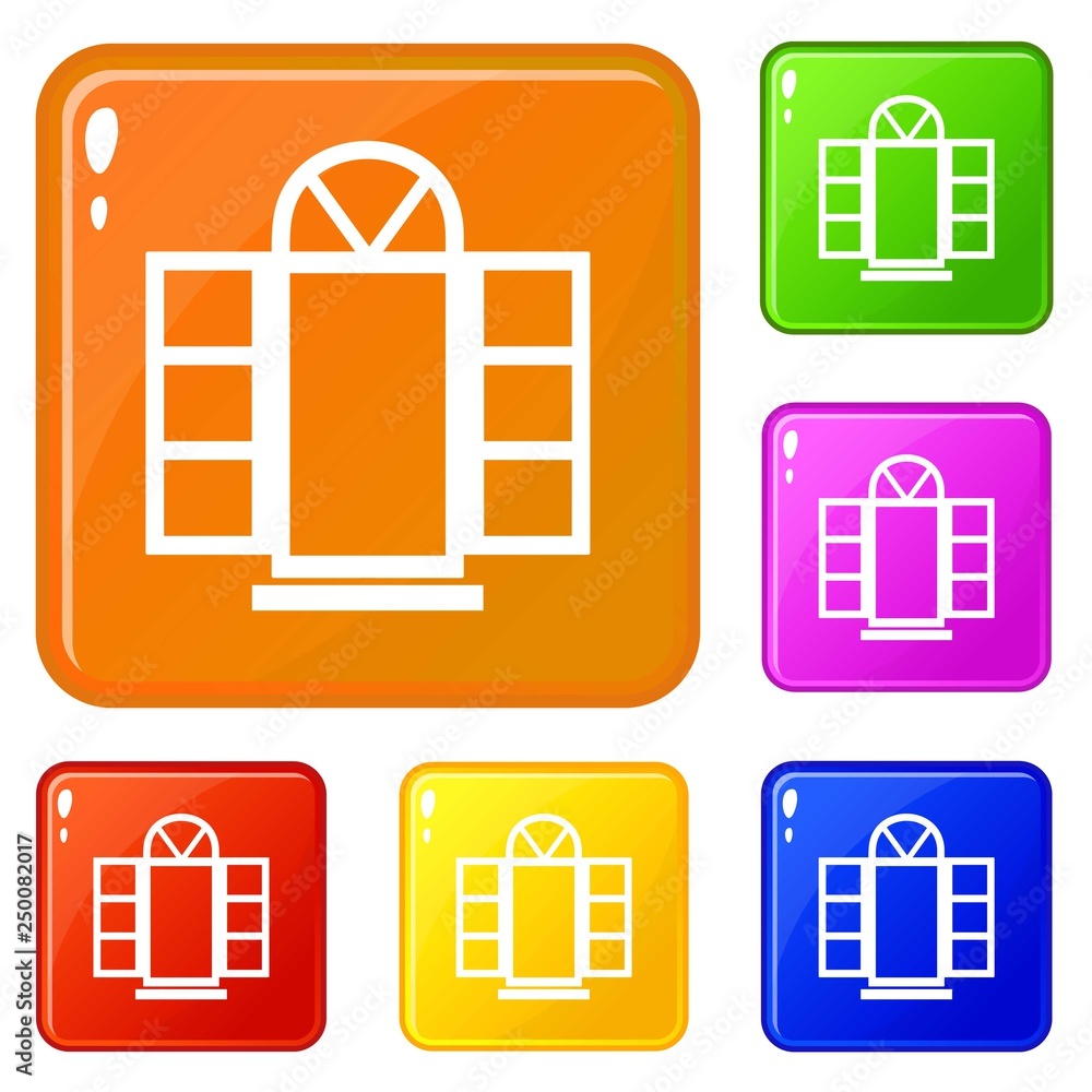 Poster open narrow window frame icons set collection vector 6 color isolated on white background