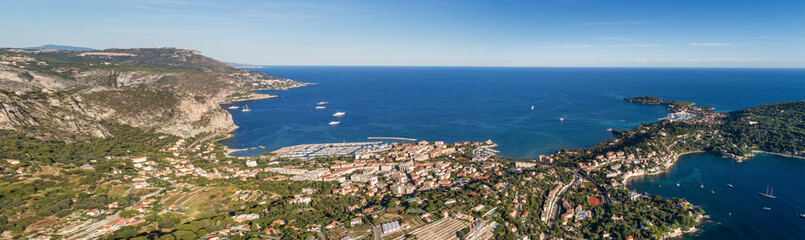 panoramic view of saint jean cap ferrat peninsula and beaulieu-sur-mer in the south of france nice
