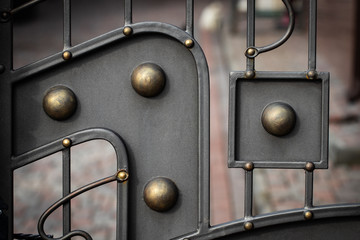 Wrought-iron gates, ornamental forging, forged elements close-up