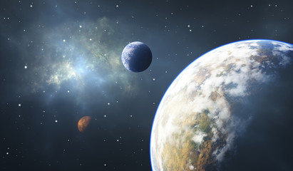 Obraz na płótnie Canvas Rocky planets, Exoplanets or Extrasolar planets, space background.