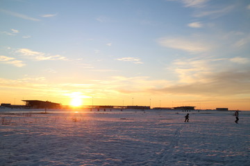 sunsets on the city coast in winter