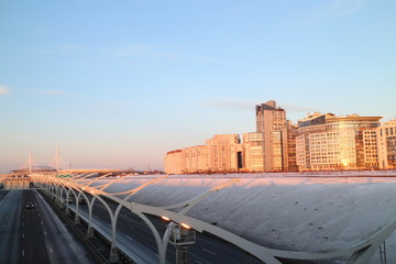city highway in the winter at sunset