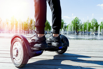 Dual Wheel Self Balancing Electric Skateboard. electrical scooter outdoors