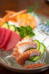 japanese foods sashimi (raw sliced fish, shellfish or crustaceans)