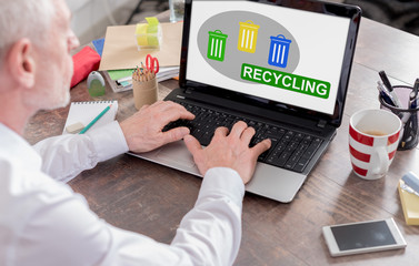 Recycling concept on a laptop screen