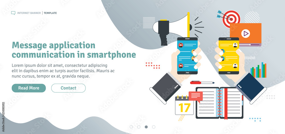 Poster message application, communication in smartphone, sharing of data files.concept of business and comm