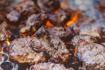 Beef being prepared on the grill. Rump barbeque with fat well past. Delicious food. Sunday family program