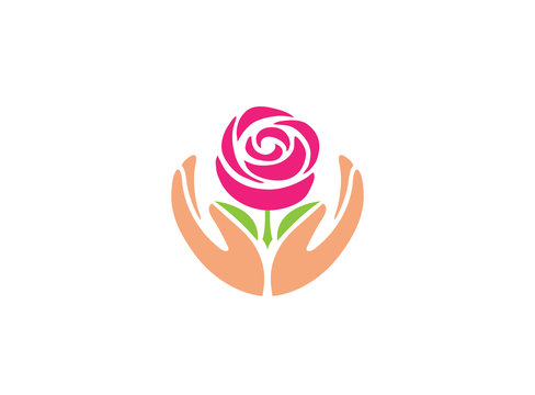 Hands holding rose for logo design