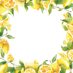 frame with lemons and leaves