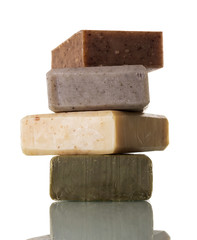 Collection of handmade soap with different flavors isolated on white background