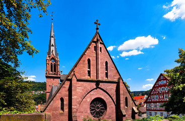 Fototapeta na wymiar Town Square of Calw with Half-timbered houses and the city church Peter and Paul