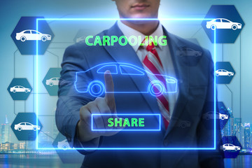Businessman in carpooling and carsharing concept
