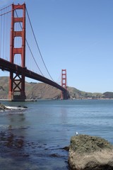 Rock on water and golden gate