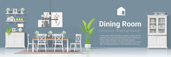 Interior background with dining room in modern rustic style , vector , illustration